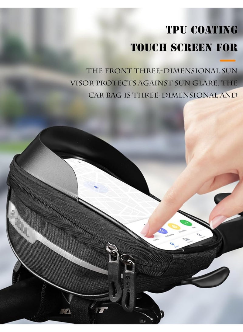 Waterproof 2-in-1 Bike Frame Bag with Integrated Phone Mount Holder, Top Tube and Stem Bicycle Bag for Mobile Phones 4.7-7 Inches, Quick Install and Remove Cycling Pouch with Rain Cover, Durable Shockproof and Scratch-Resistant Storage for Bike Accessories, Wallet, Keys, Charger, Compact Bike Bag for Road, Mountain, Commuting, Long Trips, Travel, Outdoor Adventures, Compatible with iPhone 17 Pro Max, 16, 15, 14 Pro, iPhone Air, Galaxy S25, Multi-Purpose Cycling Organizer, Sensitive Touch Design for Easy Phone Access While Riding, Professional Bicycle Gear for Cyclists and Outdoor Enthusiasts. - Image 5